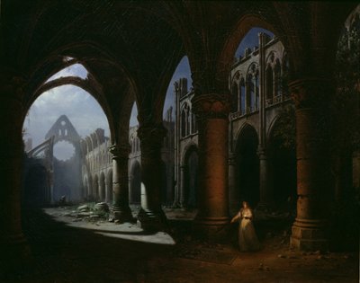 Interior of an Abbey in Ruins by Hippolyte Victor Valentin Sebron